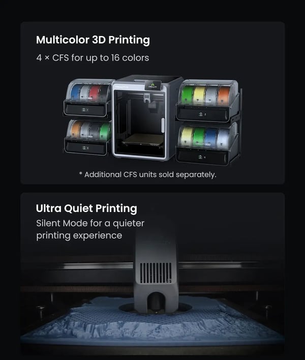 K2 Combo - 3D-printer - Printvolumen 26×26×26 cm - Hastighed op til 600 mm/s - Direktdrevet dual-gear-ekstruder - Touchskærm 10,16 cm - Wi‑Fi - sort