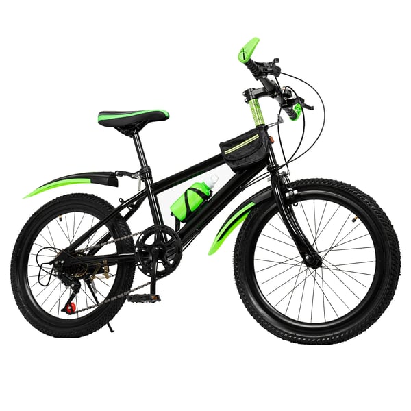Børnecykel - Mountainbike - 50 cm hjul - 7 gear - Dobbelte skivebremser - Stålramme - Fuld affjedring - Højdejusterbart sæde - Sort