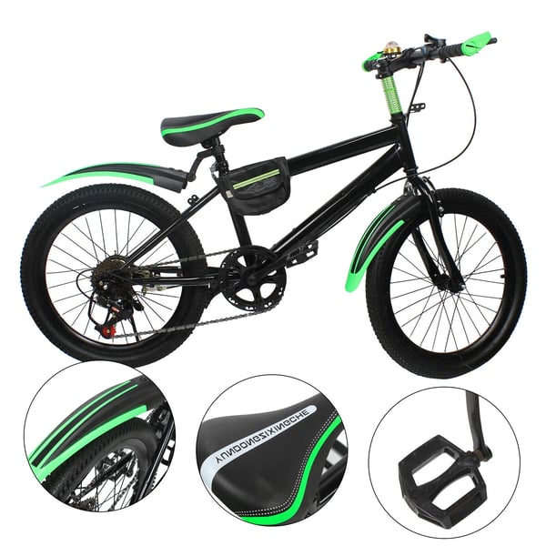 Børnecykel - Mountainbike - 50 cm hjul - 7 gear - Dobbelte skivebremser - Stålramme - Fuld affjedring - Højdejusterbart sæde - Sort
