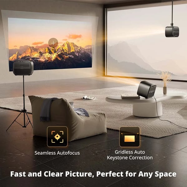 E3 Pro - Älyprojektori - Full HD 1080p - 600 ANSI lumenia - Autotarkennus & trapetsikorjaus - Kaksitaajuus WiFi 2,4/5 GHz - Sisäänrakennettu akku