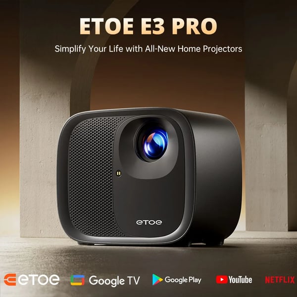E3 Pro - Älyprojektori - Full HD 1080p - 600 ANSI lumenia - Autotarkennus & trapetsikorjaus - Kaksitaajuus WiFi 2,4/5 GHz - Sisäänrakennettu akku