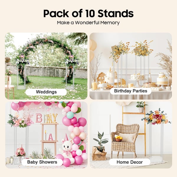 Blomsterpelare - Rektangulär akrylpiedestal - 10-pack - 20x20x60 cm - Montering - Bröllop & fest - Vit