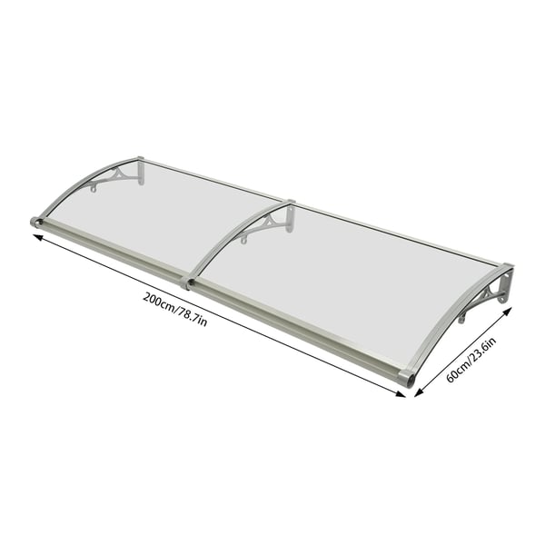 Ovi- ja ikkunakatos - Katos 200×60 cm - Kirkas akryylilevy - Alumiiniseosrunko - UV- ja sadensuoja - Lämpötila -35–120°C - Hopeinen runko