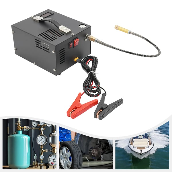 PCP kompressor - Højtrykspumpe til luftgevær - 30 MPa (300 bar) - 12 V DC - 350 W - Bærbar - Drevet af bilbatteri - Luftkøling