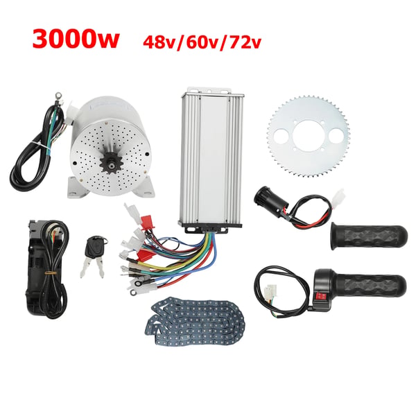 Muunnossarja sähköajoneuvoon - 3000W harjaton moottori 48–72V - Ohjain ja kaasukahva - Sähköpyörä/MC/sähköskootteri - Kuorma 100–200 kg - Hopea
