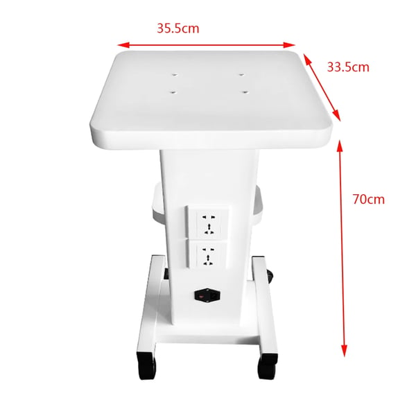Salonvogn - Rullevogn til skønhed/spa - To stikkontakter - Maks 45 kg - Fire hjul (to med bremse) - Jern - Mål 35,5×33,5×70 cm - Hvid