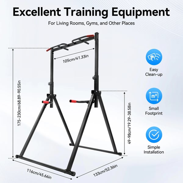 Power Tower - Dip- og Pull-up-station - Multifunktion - Parallelle Stænger - Maks belastning 200 kg - Styrketræning - Hjemmetræning - Sort
