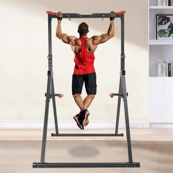 Power Tower - Dip- og Pull-up-station - Multifunktion - Parallelle Stænger - Maks belastning 200 kg - Styrketræning - Hjemmetræning - Sort
