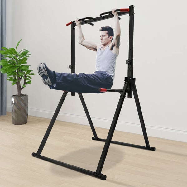 Power Tower - Dip- og Pull-up-station - Multifunktion - Parallelle Stænger - Maks belastning 200 kg - Styrketræning - Hjemmetræning - Sort