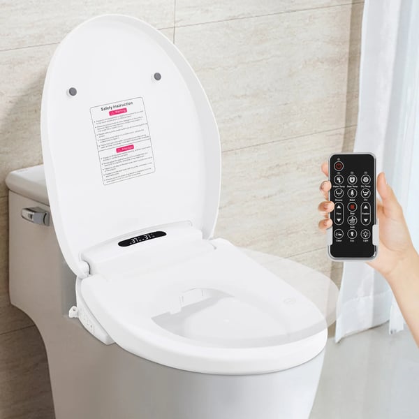 Smart bidet-toiletsæde - Elektrisk med fjernbetjening - Fire temperaturer 34–40°C - Selvrensende dyse - Soft-close - EU-stik - Hvid