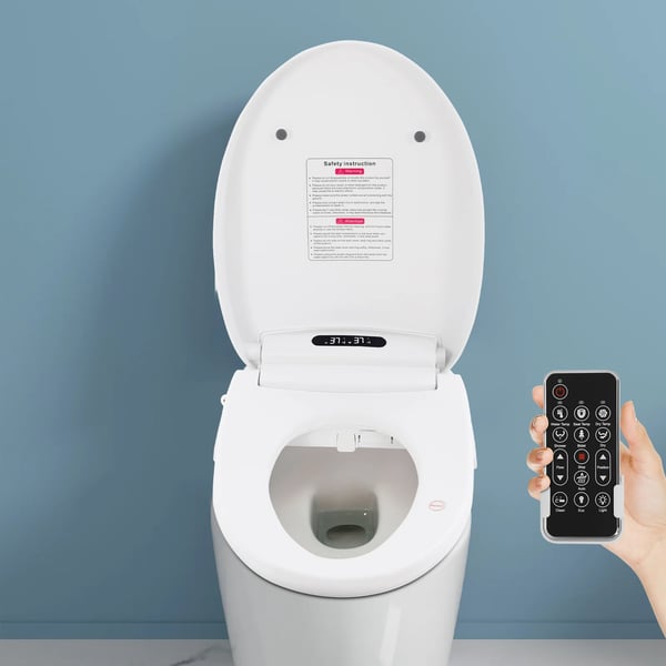 Smart bidet-toiletsæde - Elektrisk med fjernbetjening - Fire temperaturer 34–40°C - Selvrensende dyse - Soft-close - EU-stik - Hvid