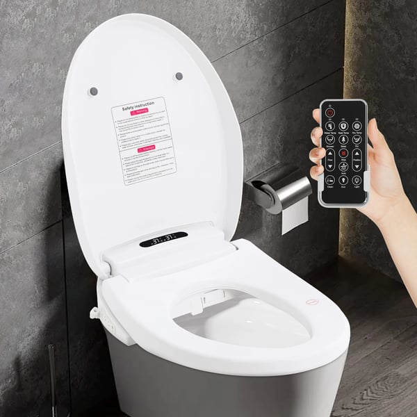 Smart bidet-toiletsæde - Elektrisk med fjernbetjening - Fire temperaturer 34–40°C - Selvrensende dyse - Soft-close - EU-stik - Hvid