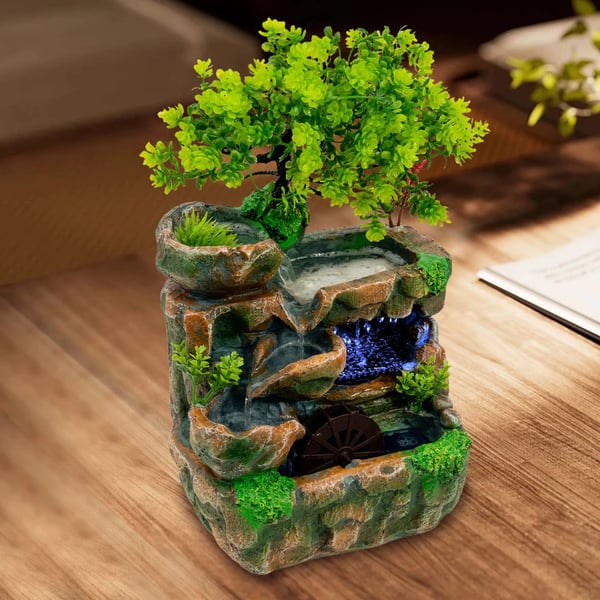 Indendørs fontæne - Bordfontæne - LED-belysning - Vandfald - Harpiks - 18×15×30 cm - Grøn