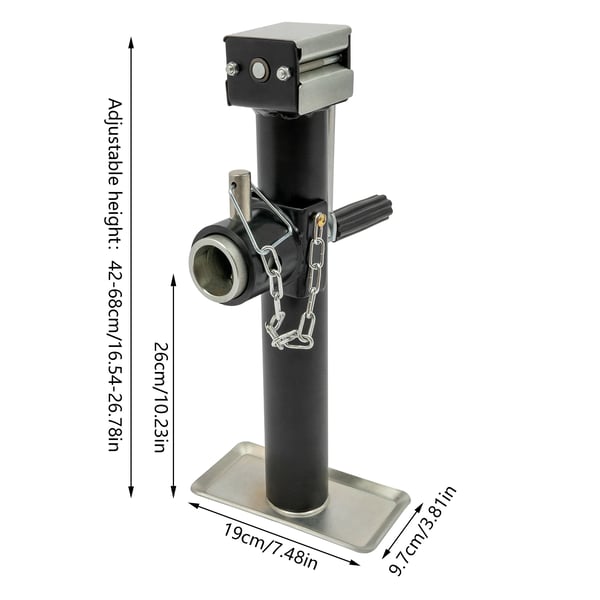 Støtteben til trailer - Manuel sidevejs donkraft - Kapacitet 1 t - Løftehøjde 26 cm - Q235-stål - Base 19×9,7 cm - Rørtykkelse 2,5 mm - Sort