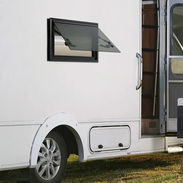 Autocamper/Campingvogn Vindue - Udslagsvindue - Med Insektnet - Til Camper/RV - 53,8 x 33,8 cm - Sort
