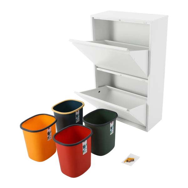 Sopsorteringsskåp för kök - Avfallsskåp - Kapacitet 4×15 L (60 L) - Mått 56×24,5×91 cm - Material Plast - Färg Vit