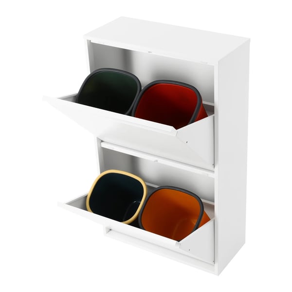 Affaldssorteringsskab til køkken - Skraldespand - Kapacitet 4×15 L (60 L) - Mål 56×24,5×91 cm - Materiale Plast - Farve Hvid