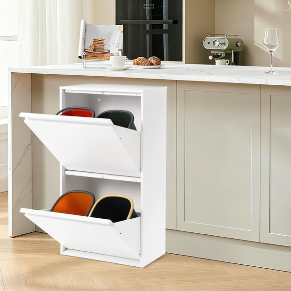 Affaldssorteringsskab til køkken - Skraldespand - Kapacitet 4×15 L (60 L) - Mål 56×24,5×91 cm - Materiale Plast - Farve Hvid