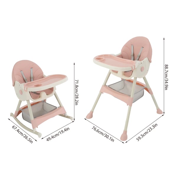 Baby højstol - Spisestol - Sammenklappelig - Ryglæn 3 positioner - Bakke 3 positioner - 6–36 mdr - Maks. 15 kg - Lyserød