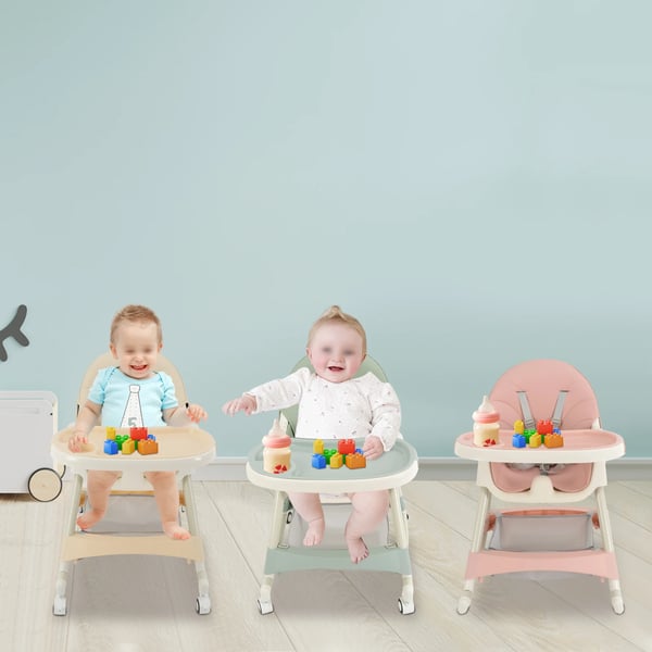 Baby højstol - Spisestol - Ryglæn 3 positioner - Bakke 3 positioner - Alder 6 mdr–3 år - Maks 15 kg - PP/Stål/PU - Mintgrøn