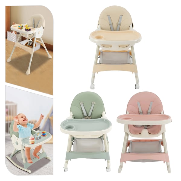 Baby højstol - Spisestol - Ryglæn 3 positioner - Bakke 3 positioner - Alder 6 mdr–3 år - Maks 15 kg - PP/Stål/PU - Mintgrøn