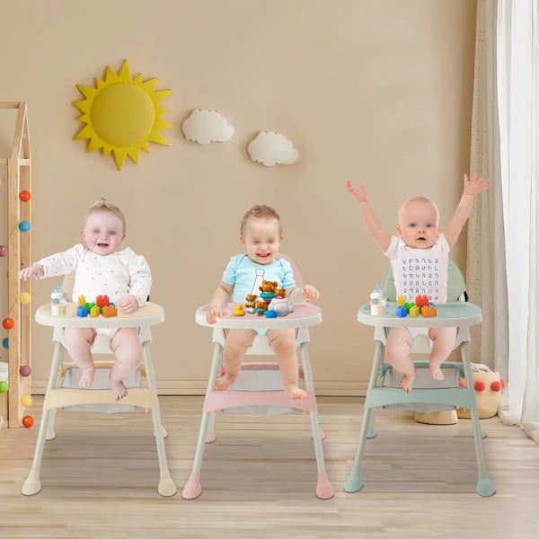 Baby højstol - Spisestol - Ryglæn 3 positioner - Bakke 3 positioner - Alder 6 mdr–3 år - Maks 15 kg - PP/Stål/PU - Mintgrøn
