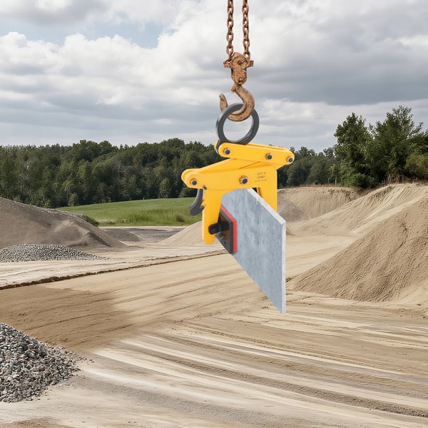 Plade løfteklemme - Stenpladeløfter - 390 kg kapacitet - Justerbar kæbeåbning 0–15 mm - Til sten/betonplader - Gul