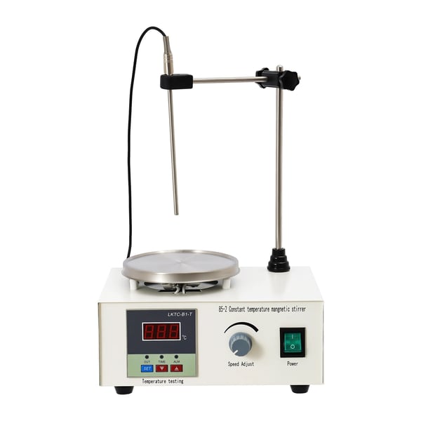 Magnetomrører med varmeplade - Digital laboratoriemixer - Trinløs 0–2000 rpm - 0–99°C - 250 W - 2000 ml - EU-stik - Elfenbenshvid