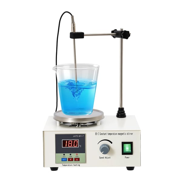 Magnetomrører med varmeplade - Digital laboratoriemixer - Trinløs 0–2000 rpm - 0–99°C - 250 W - 2000 ml - EU-stik - Elfenbenshvid