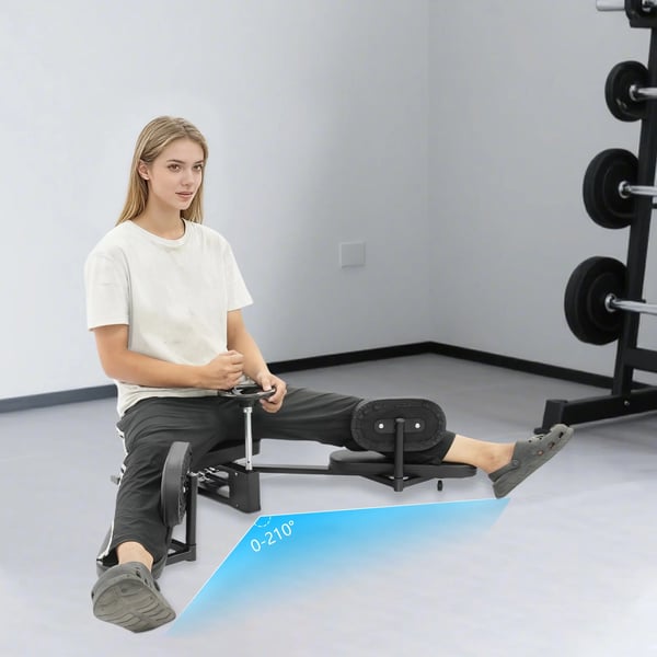 Benstrækmaskine - Spagattræner - 0–210° Justerbar Vinkel - Max belastning 100 kg - Puder 42×15 cm - Stål/PU - Sort