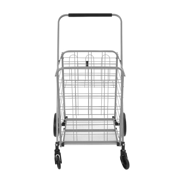 Kundvagn - Tvåvåningsmodell - Rostskyddad - Maxlast 50 kg - Stor korg 52×40×49 cm - Höjd 1,04 m - Silver
