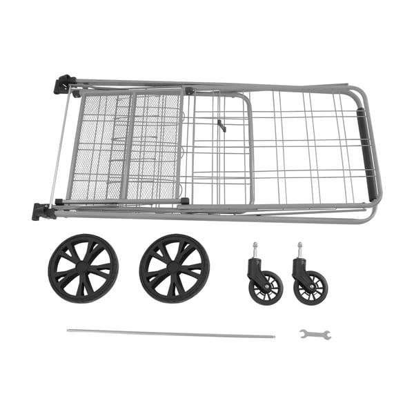 Indkøbsvogn - Dobbelt model - Rustbeskyttet - Bæreevne 50 kg - Stor kurv 52×40×49 cm - Højde 1,04 m - Sølv