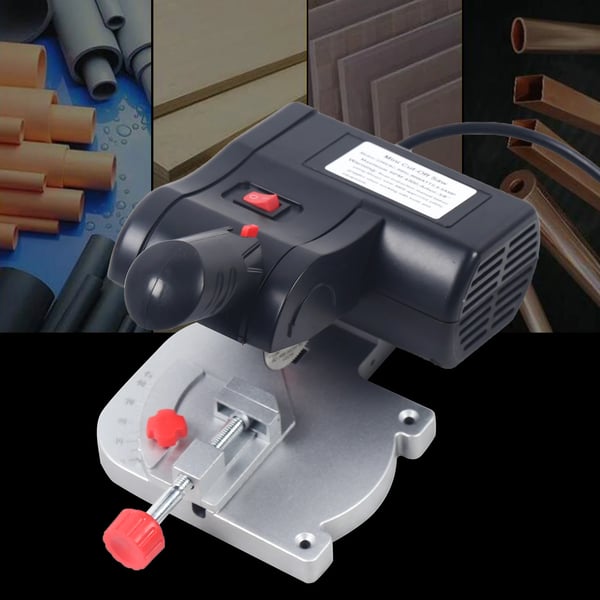 Mini bord kap-/geringssav - 90 W - 6000 omdr./min - 45° geringssnit - Snit metal 4–10 mm, ikke-metal (træ/plast) 12 mm - 2 klinger - DC - Sort