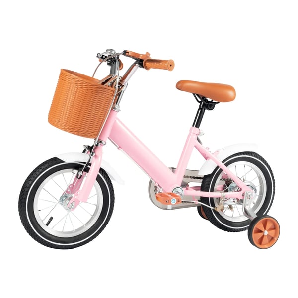 Juniorcykel - Træningscykel 30 cm med støttehjul - Kulstofstålramme - Bagsuspension - Fælgbremse - 2–4 år - 40 kg - Pink