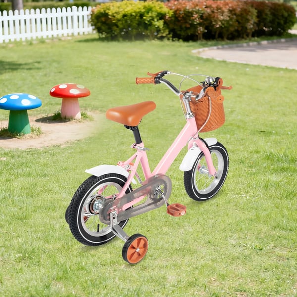 Juniorcykel - Træningscykel 30 cm med støttehjul - Kulstofstålramme - Bagsuspension - Fælgbremse - 2–4 år - 40 kg - Pink