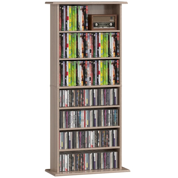 Mediaförvaring - CD/DVD-hylla - 8 fack - Justerbara hyllplan - Smal fristående - 58 x 24 x 126,3 cm - Vit