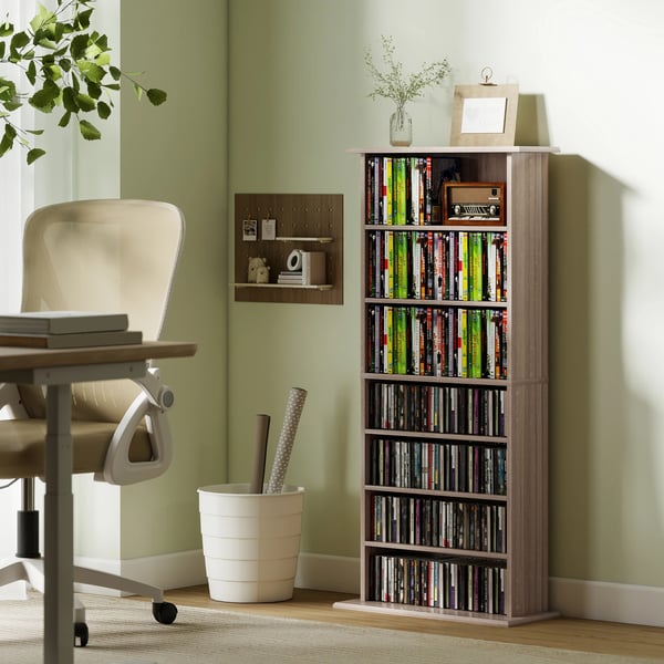 Mediaförvaring - CD/DVD-hylla - 8 fack - Justerbara hyllplan - Smal fristående - 58 x 24 x 126,3 cm - Vit