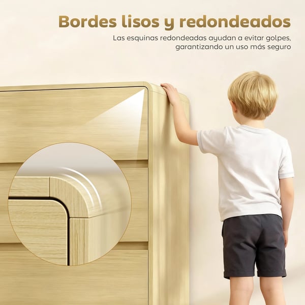 Sideboard - Byrå med 6 lådor - Rundade kanter - För vardagsrum - Montering krävs - 120×38×86 cm - Naturträ