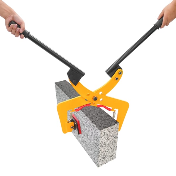 Stenpladeklemme - Kantsten løfteklemme - Belastning 325 kg - Åbning 6–24 cm - Q355 manganstål + gummi - Håndtag 45,5 cm - Gul/Rød