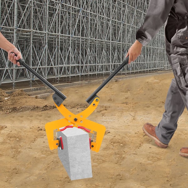 Stenpladeklemme - Kantsten løfteklemme - Belastning 325 kg - Åbning 6–24 cm - Q355 manganstål + gummi - Håndtag 45,5 cm - Gul/Rød