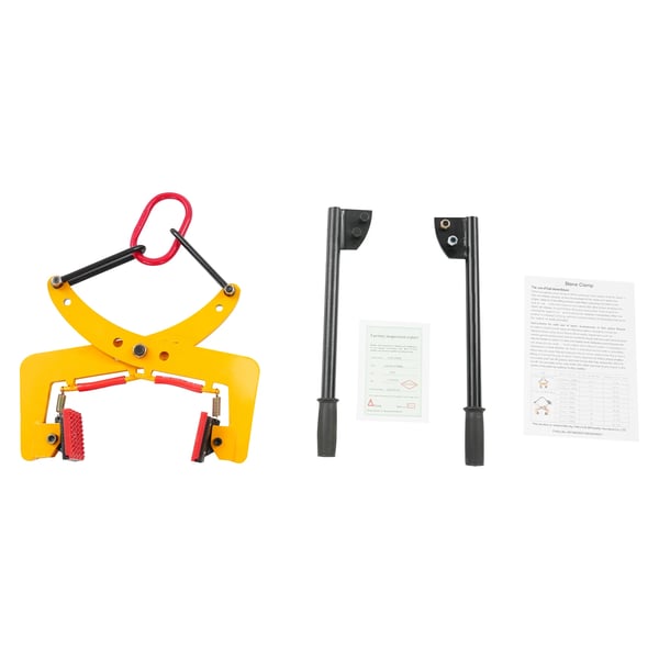 Stenpladeklemme - Kantsten løfteklemme - Belastning 325 kg - Åbning 6–24 cm - Q355 manganstål + gummi - Håndtag 45,5 cm - Gul/Rød