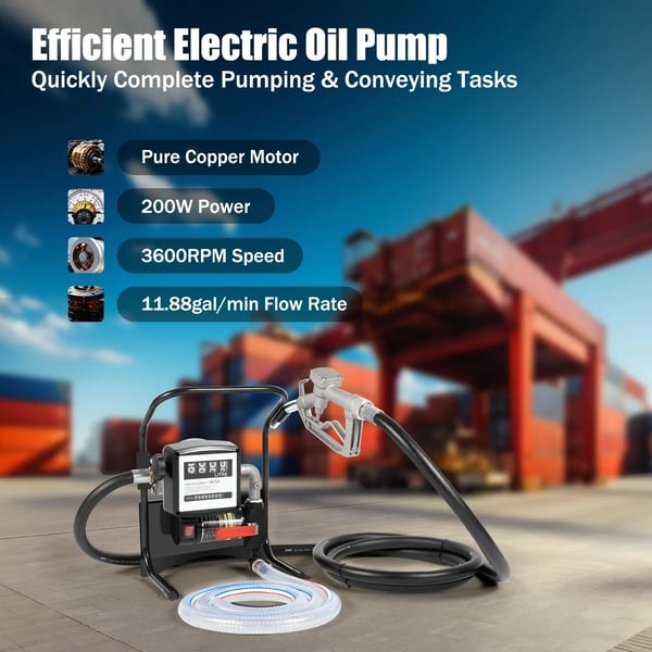 Diesel overførselspumpe - Elektrisk selvansugende pumpe med flowmåler - 220V EU-stik - Nøjagtighed ±1% - Max sugehøjde 5 m, løftehøjde 10 m - Sort