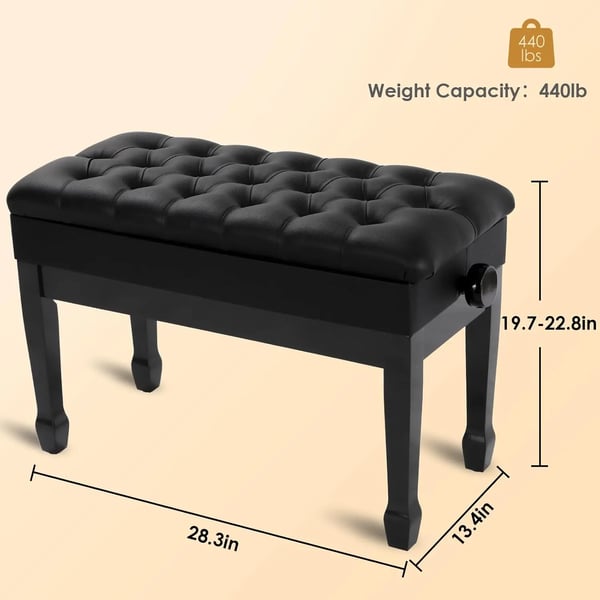 Klaverbænk - Dobbelt højdejusterbar - Ægte læder - Højde 49–59 cm - Sæde 73×36 cm - Minimalistisk moderne stil - Samling kræves - Sort