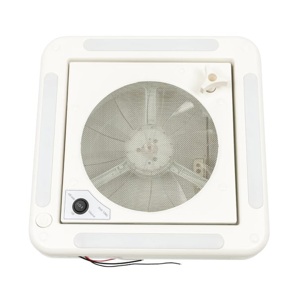Matkailuauto/Asuntovaunu - Kattotuuletin - 28×28 cm - 12V 3,6W - 30 m³/min Ilmavirta - 33 dB Hiljainen - LED-valo - Ruostumaton Teräs - Valkoinen