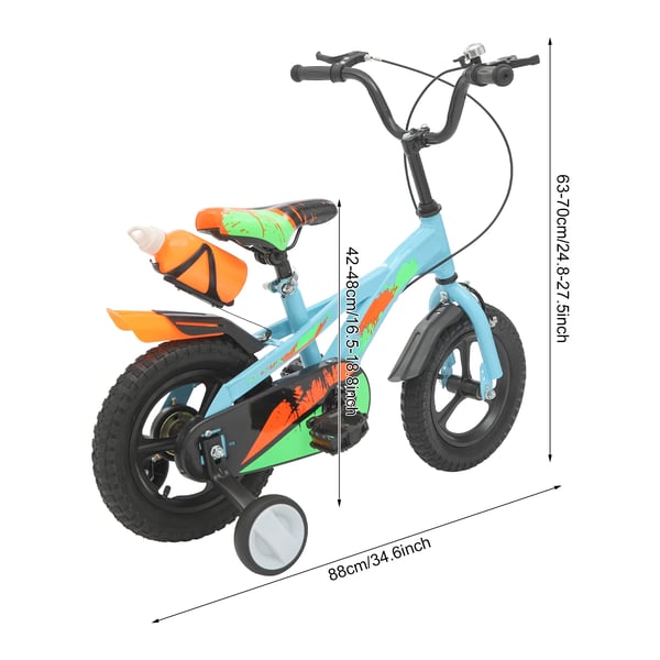 Børnecykel 30 cm - Cykel Til Børn - Støttehjul - Dobbelte Skivebremser - Magnesiumfælge - Stålramme - Til 2–5 År, 80–105 cm - Blå