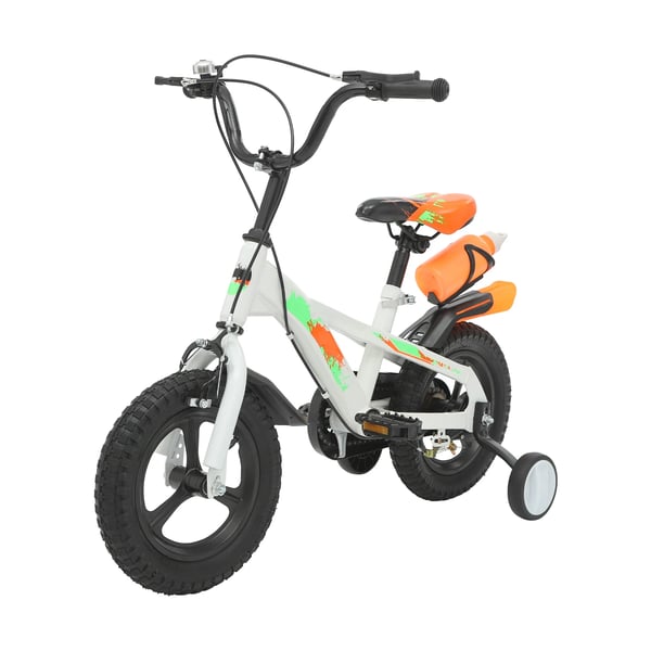 Børnecykel 30 cm - Cykel til børn - Dobbelt skivebremser - Støttehjul - Magnesiumfælge - Flaskeholder - 2–5 år - Hvid
