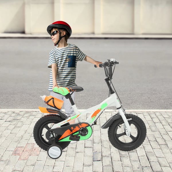 Børnecykel 30 cm - Cykel til børn - Dobbelt skivebremser - Støttehjul - Magnesiumfælge - Flaskeholder - 2–5 år - Hvid