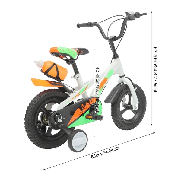 Børnecykel 30 cm - Cykel til børn - Dobbelt skivebremser - Støttehjul - Magnesiumfælge - Flaskeholder - 2–5 år - Hvid