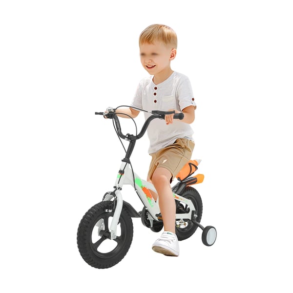 Børnecykel 30 cm - Cykel til børn - Dobbelt skivebremser - Støttehjul - Magnesiumfælge - Flaskeholder - 2–5 år - Hvid