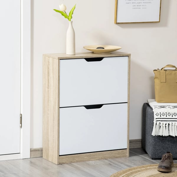 Skoskåp - Skokommod - 2 Vippdörrar - 4 Hyllor För 8 Par - 62,5×26×81 cm - Trä - Natur